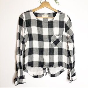 Cloth and Stone- Plaid Lace Up Top Size XS